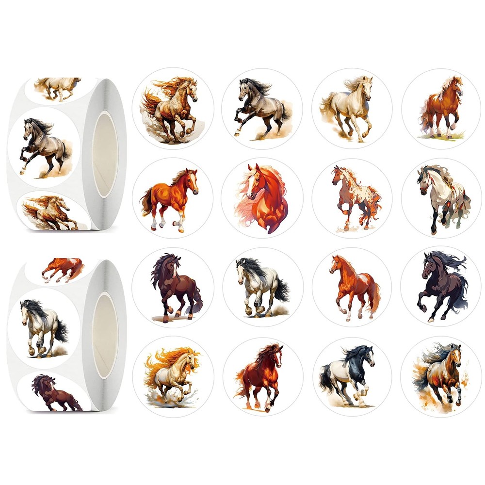 600 Pcs Horse Stickers for Kids- 1.5 Inch Round Stickers Roll 16 Tyles Horse