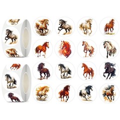 600 Pcs Horse Stickers for Kids- 1.5 Inch Round Stickers Roll 16 Tyles Horse