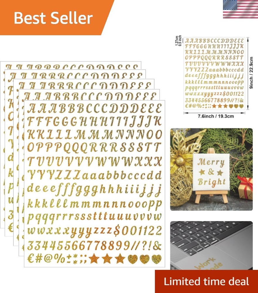 5 Sheets Craft Letter Stickers, 1000 PCS Glitter Script Alphabet A-Z Vinyl Se…