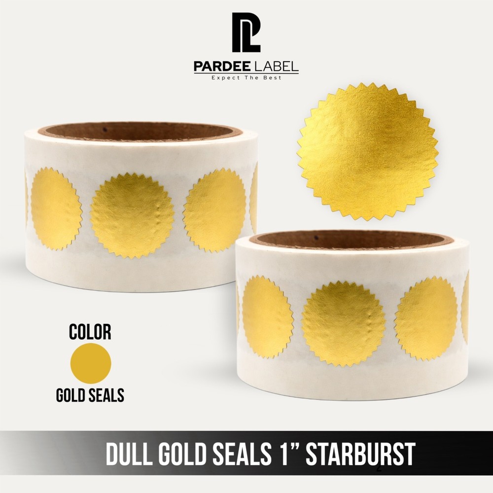 Dull Gold Seals 1″ Starburst – Foil Dull Labels 1” • 250/Roll