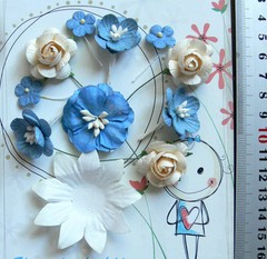 Denim Blue & Ivory Mix 5 Styles = 11PAPER Roses & Flowers 10-55mm across MH ConA