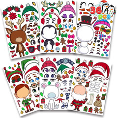 36 Pcs Christmas Make-A-Face Sticker Sheets Make Your Own Xmas Characters Mix an