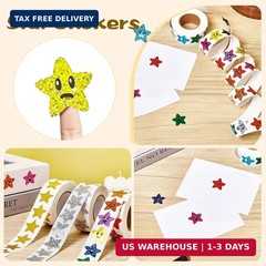 Gsinodrs 1000Pcs Smiley Face Star Stickers – 1 Inch Self-Adhesive Glitter Foil S