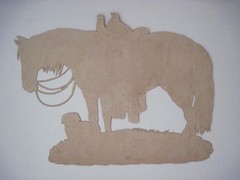 Large Vintage Die Cut of Horse w/ Side Saddle & Little Brown & White Dog *