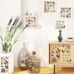 Rub on Transfers for Crafts Furnitures Stickers: 9 Pcs Roosters Rub on Transfer