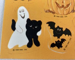 Vintage Hallmark Stickers Halloween Fuzzy Black Cats Ghost Pumpkin Bat 1 Sheet