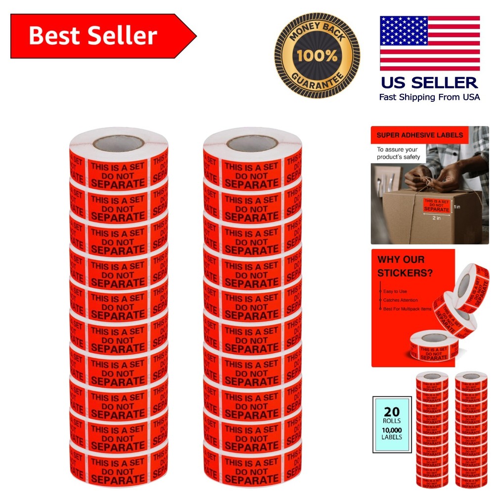 Do Not Separate Labels – 1in x 2in, 500/Roll, 20 Rolls in Fluorescent Red Orange