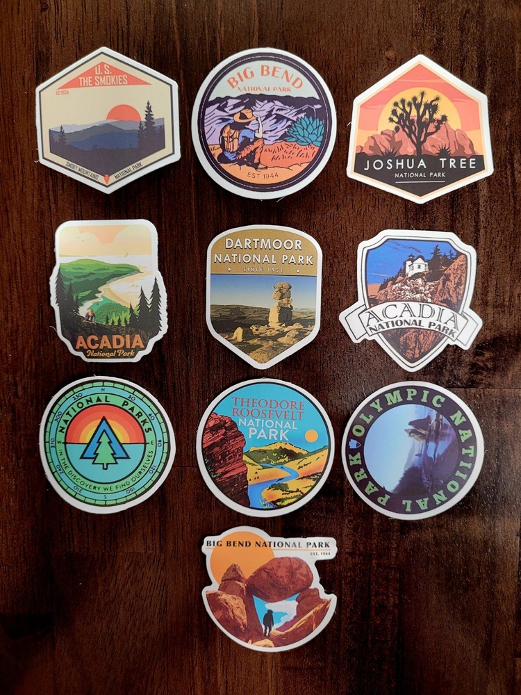 STICKERS x 10 National Parks Joshua,Big Bend,Olympic,Theodore Acadia TR2