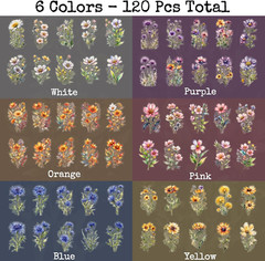 120 Pieces Watercolor Flower Stickers Set – Big 4.7″ Waterproof Clear Botanical