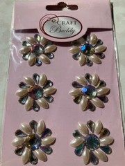 3D ADHESIVE GEMSTONE CLEAR SMOKEY GEMSTONE WITH PEARLS 6PCS