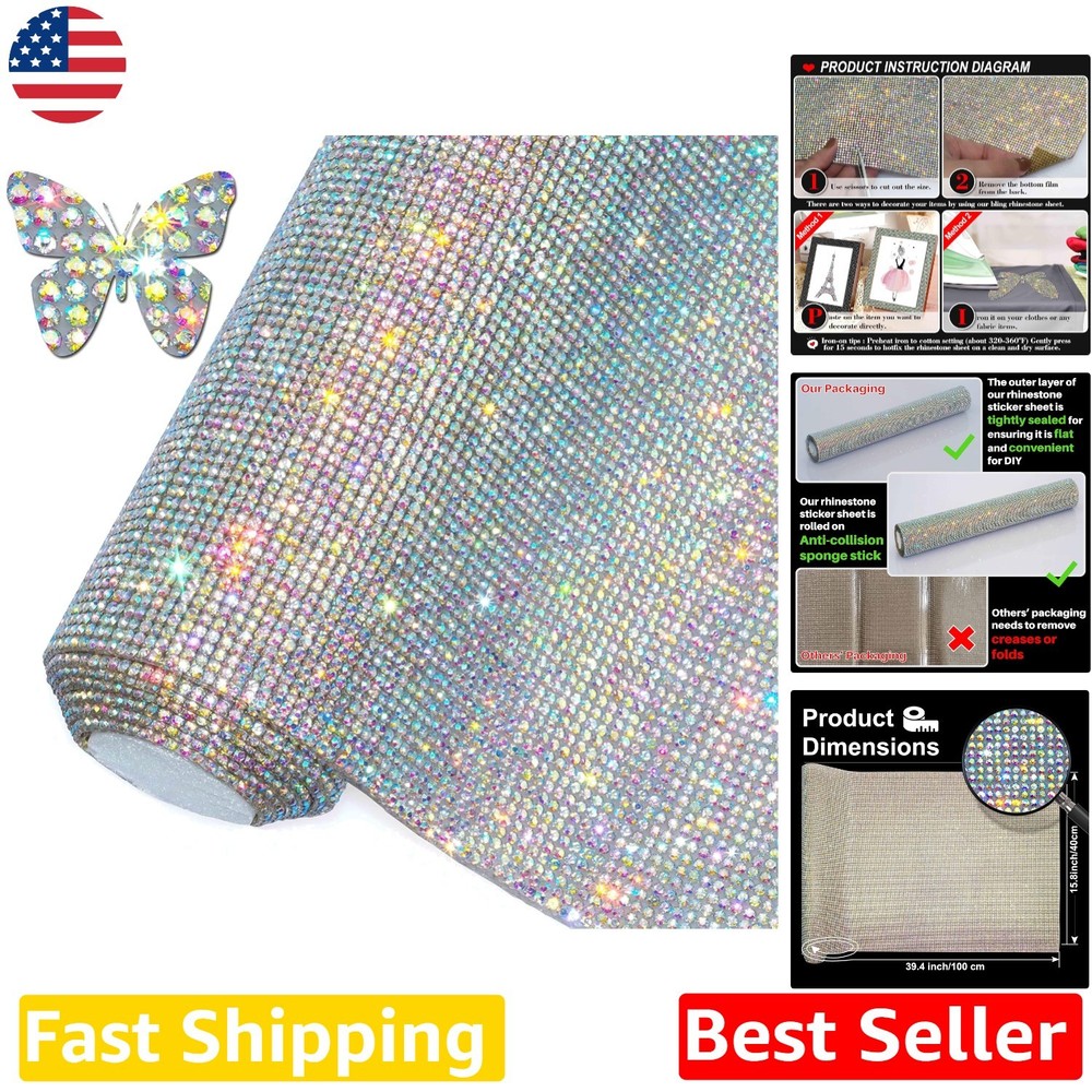 Crystal AB Rhinestone Sticker – 81000 Glitter Gems, 15.8″x39.4″ DIY Auto Craft