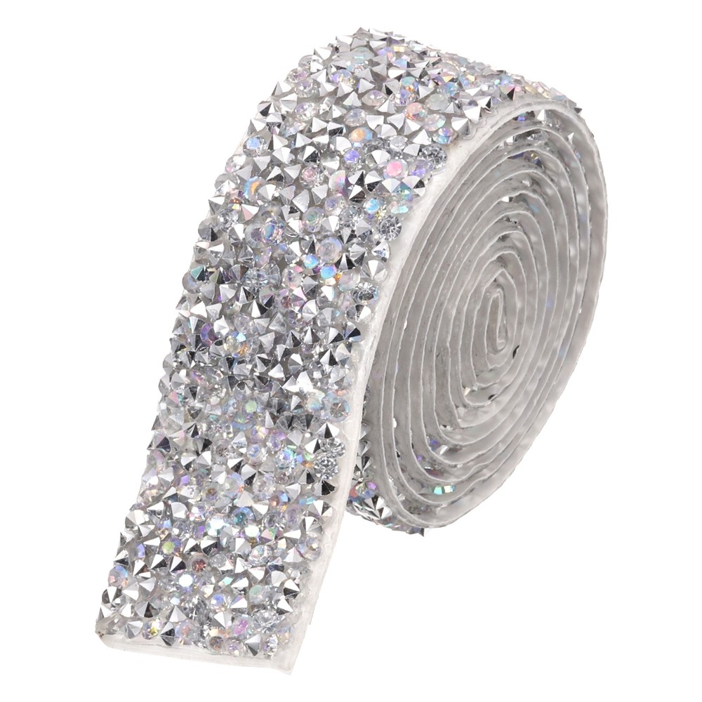 1 Inch x 1 Yard Crystal Rhinestone Sticker Ribbon Silver AB