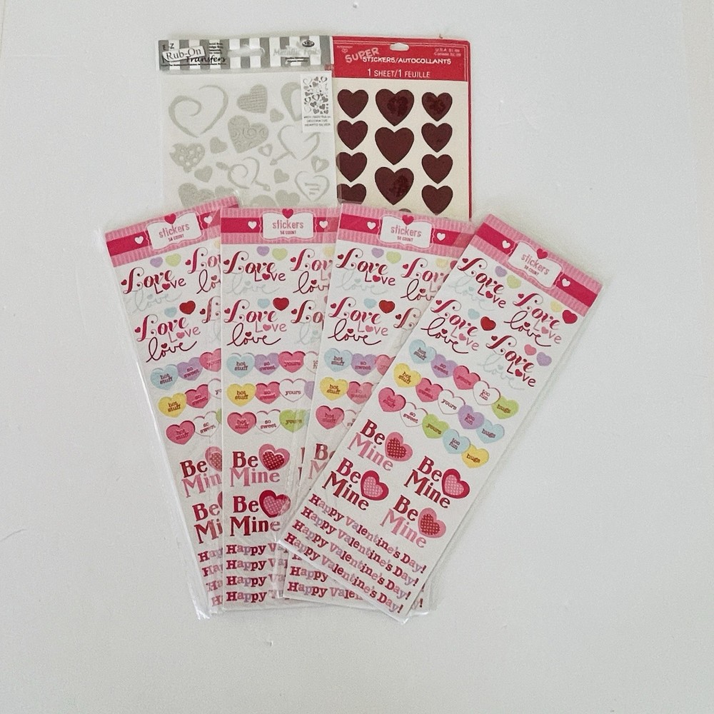 Lot 6 Heart Stickers Valentines Day Love Sweethearts Rub On Transfers NEW