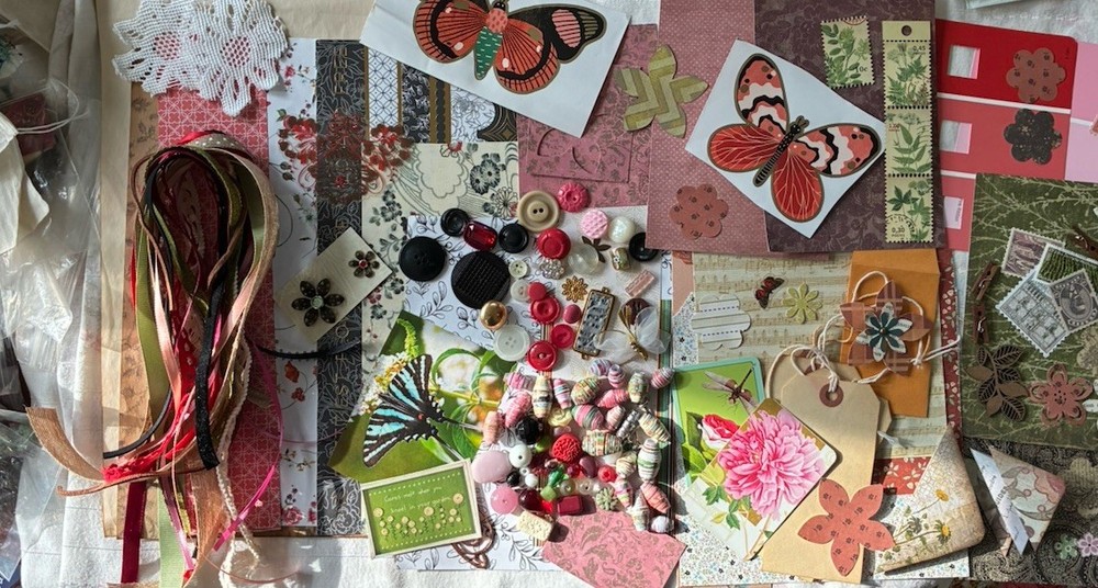 WINGS OF FANCY Junk Journal Supplies—HUGE VARIETY Paper Buttons Beads Ribbons