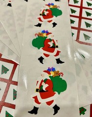 Vintage Mrs. Grossman Christmas Holiday Santa With Toy Sack 2×6 Sticker Strip 1