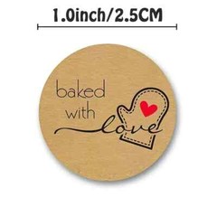 1000 PCS Baked with Love Stickers with Red Heart Glove 1.0 Inch Kraft Roll Stick