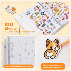 Reusable Sticker Book 100 Sheets A6 Size Collecting Album with Tweezer & Spatula