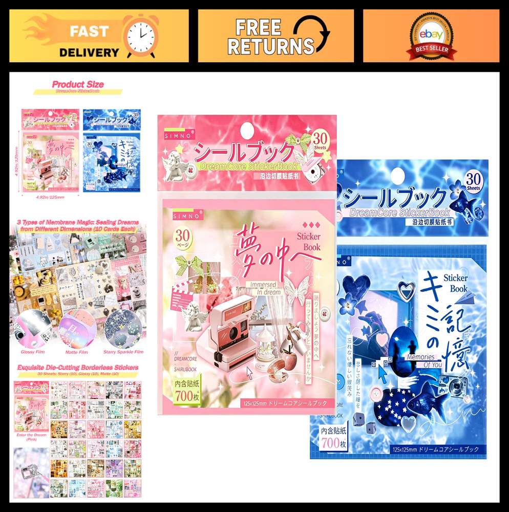 2-Pack Japanese Aesthetic Sticker Book – 1400+ Kawaii Stickers for Journaling, S