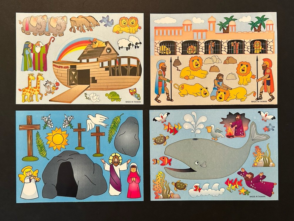 Unbranded ASSORTED BIBLE STORY Stickers 4 Sheets NOAHS JONAH DANIEL EASTER