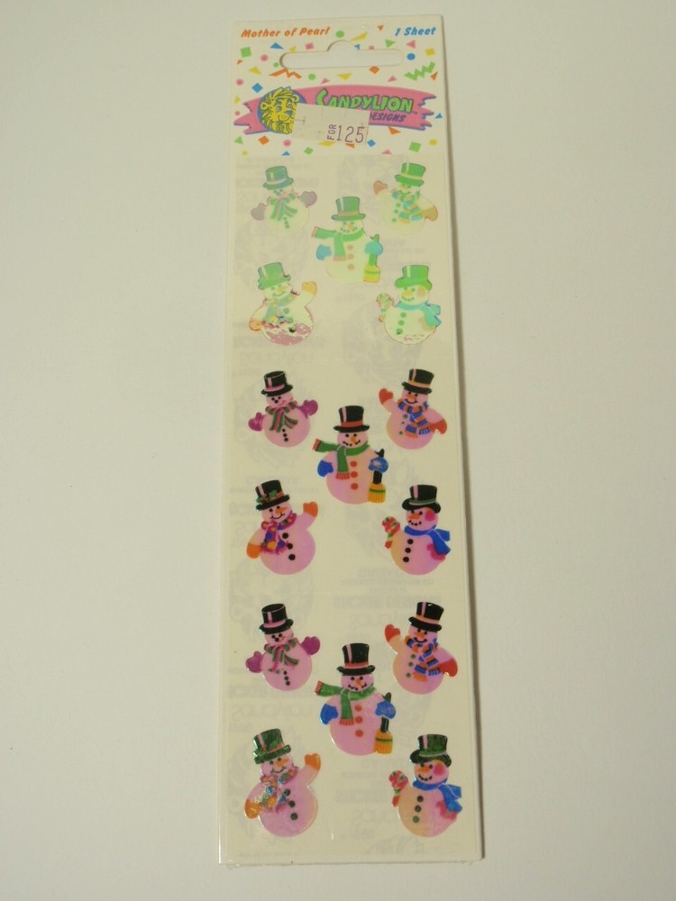 Vtg 1990 Sandylion Mother of Pearl Small Winter Snowman Stickers *SEALED*