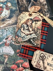 Alice in Wonderland Junk Journal Kit Ephemera Bundle 106 Pc Tags Papers Crafts