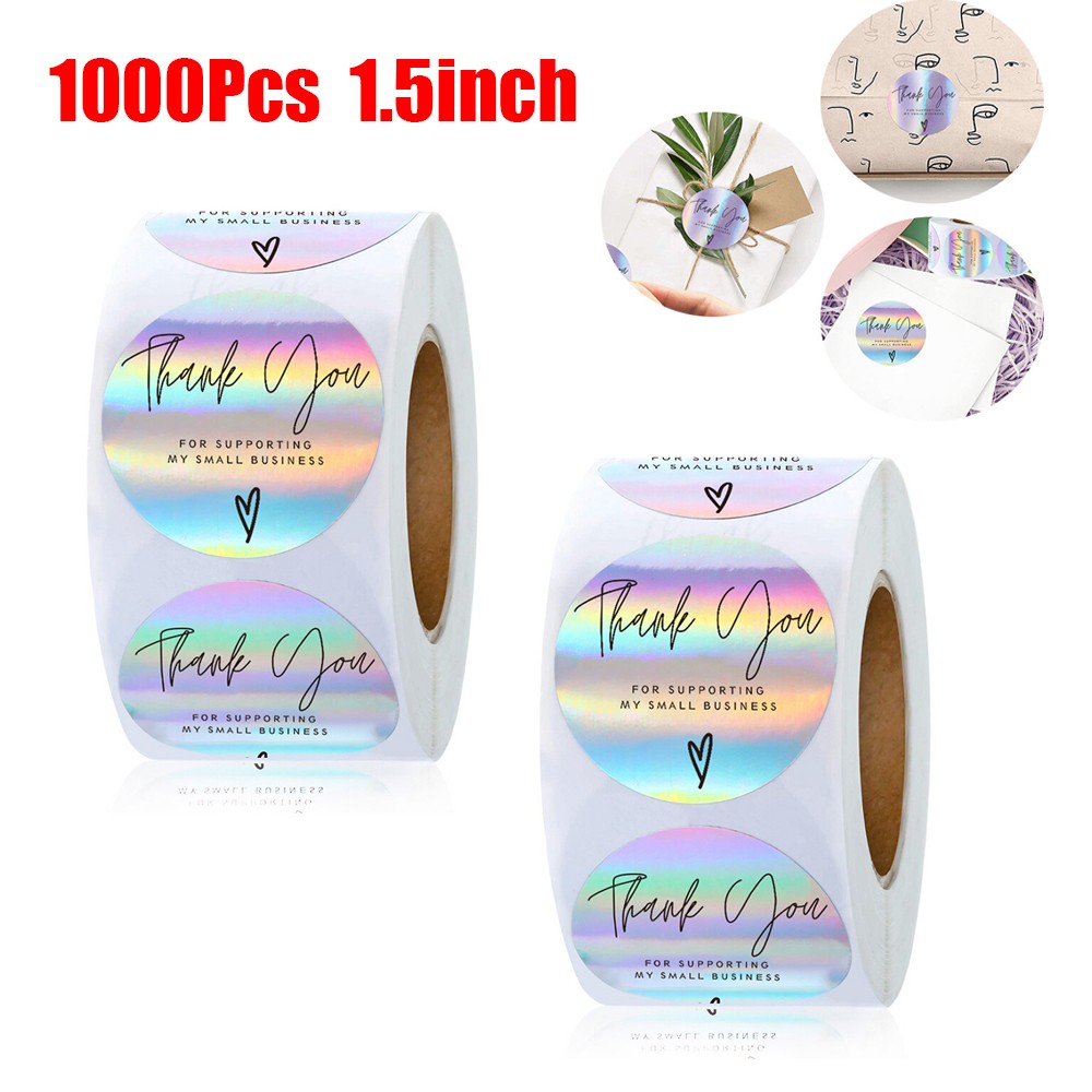 1000Pc 1.5 inch Thank You for Supporting My Small Business Rainbow Holo Stickers