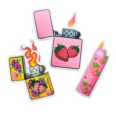 Smoking Lighter Fun Hippie Colorful Strawberry Stickers Lot Of 3 Pc Pcs