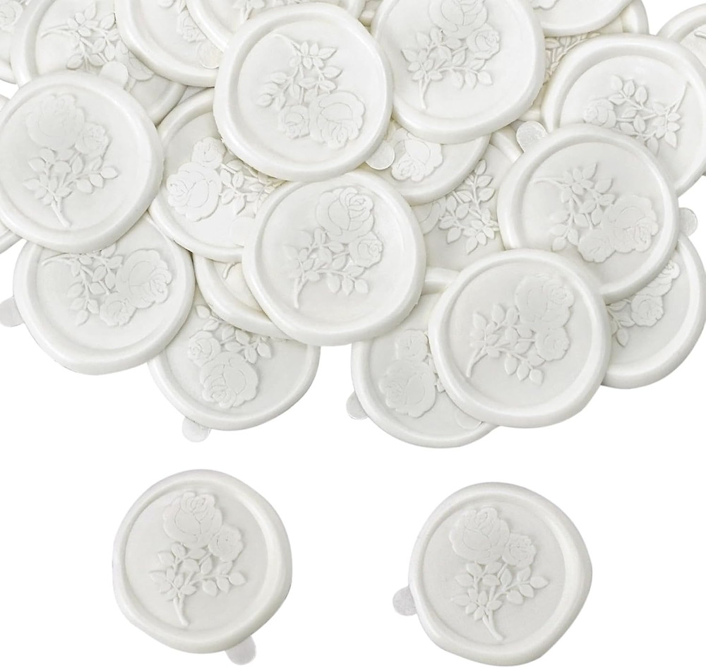 White Wax Seal Stickers – 30 PCs Rose Self Adhesive Envelope Seal Stickers Flora