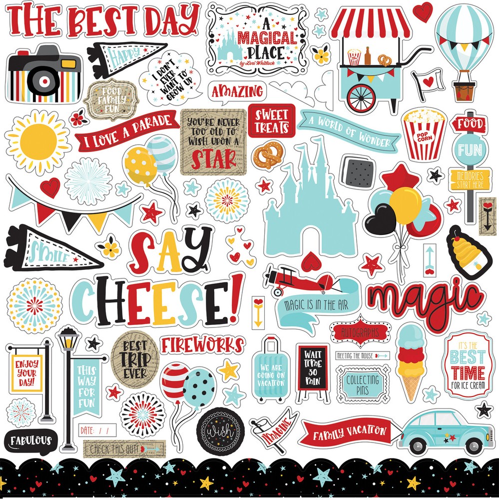 (1) 12×12 Sheet of Echo Park Paper A MAGICAL PLACE Scrapbook Element Stickers