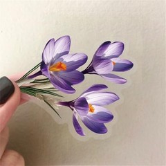 50pcs Transparent Flower Stickers,Purple Flower Sticker Waterproof PET Flowerp
