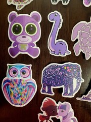 STICKERS x 10 Purple Inspiration Owl Turtle Elephant Bear Pony Dino Eiffel 32B1