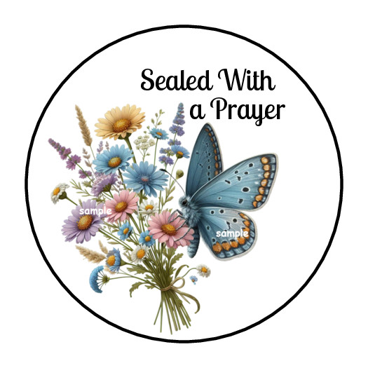 30 SEALED WITH A PRAYER STICKERS ENVELOPE SEALS LABELS 1.5″ ROUND BUTTERFLY
