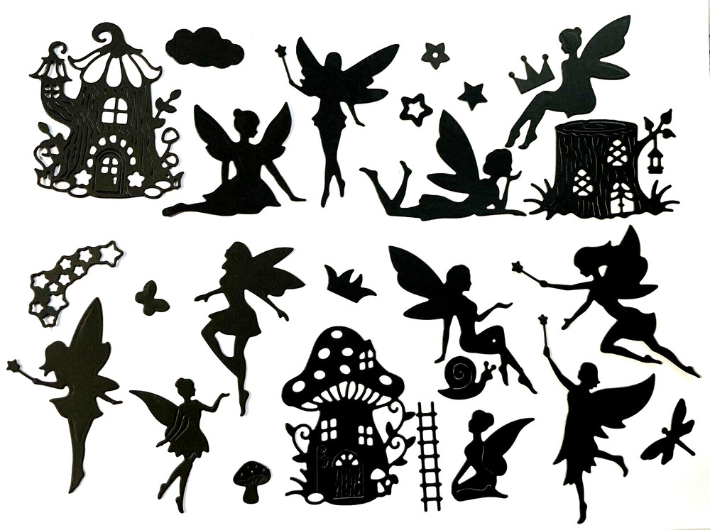 MONSTER LOT! FAIRY HOUSES & FAIRIES SILHOUETTE DIE CUT/ CUTS, 26pcs of CLIPART
