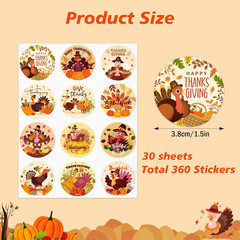 360 PCS round Thanksgiving Turkey Stickers for Kids Gift Bag Seals
