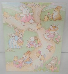 Vintage Gibson Easter Sticker Sheet Anthropomorphic Bunnies Chicks Pastel 80s