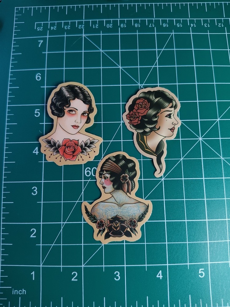 3 Retro Sailor Tattoo 2″ Stickers Navigation Ship Women Anchor Motorcycle Biker