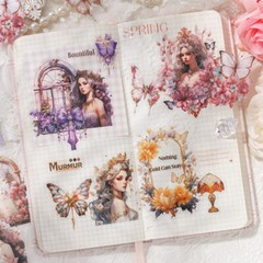 Vintage Gemstone Lady Stickers PET 30PCS Scrapbooking Decal Diary DIY Butterfly