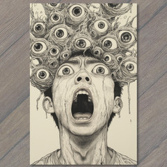 STICKER Mutated Face Boy Screaming Horror Eyeballs Nightmare Surreal Gross Wei