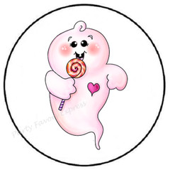 GHOST WITH LOLLIPOP HALLOWEEN ENVELOPE SEALS LABELS STICKERS PARTY FAVORS