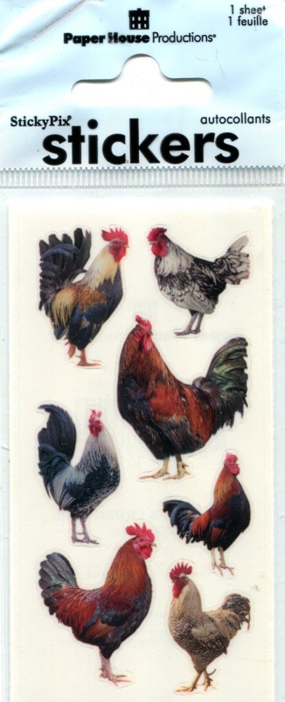 Roosters, scrapbook sticker, 3 sheets, each 2″ x 4″, Paper House 2216