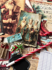 #23 NEW – VINTAGE JUNK JOURNAL 3D CHRISTMAS 60 pcs 3D KIT with Candy Cane Pen