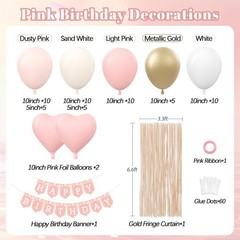 Flower Pink Birthday Decorations with Dusty Light Pink Sand White Metallic Go…