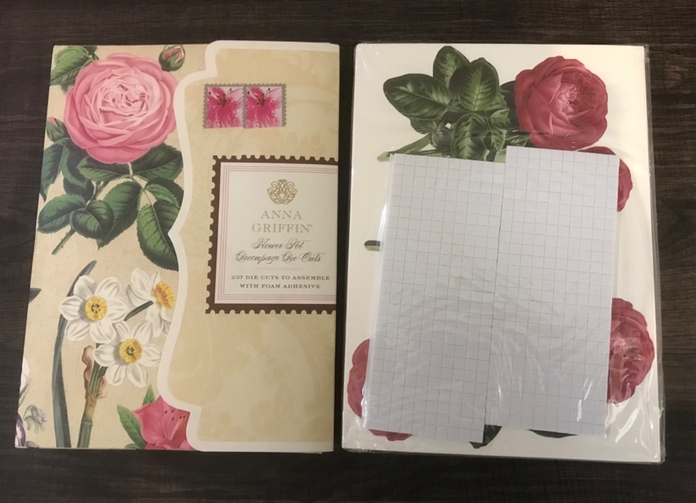 ANNA GRIFFIN 237 FLOWER POT DECOUPAGE DIE CUTS WITH FOAM ADHESIVE