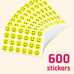 600 PCS – 1″ Smiling Happy Smile Face Stickers, Yellow