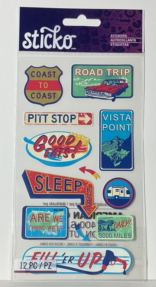 Sticko Coast to Coast Travel Road Signs Stickers 12PC EK Success 2014 Scrapbook