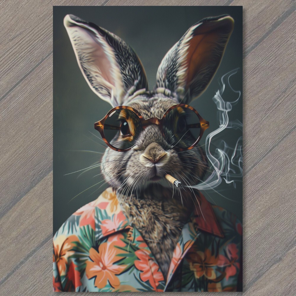 STICKER Bunny Rabbit Smoking Sunglasses Hawaiian Shirt Brown White Funny