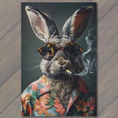 STICKER Bunny Rabbit Smoking Sunglasses Hawaiian Shirt Brown White Funny