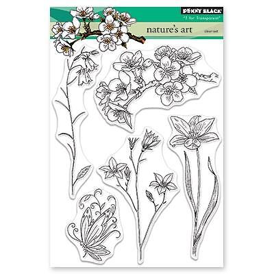 New Penny Black Rubber stamp clear NATURE’S ART FLOWERS BUTTERFLY