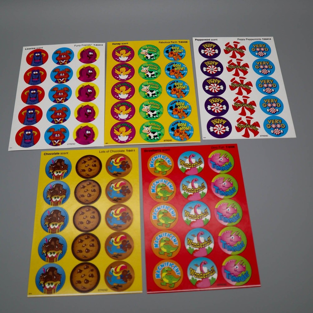 Vtg Trend Enterprises Scratch ‘N Sniff Lot of 3 Full Sheets 45 Stickers
