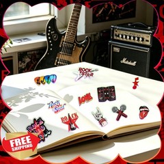 ANONDF 120Pcs Holographic Rock Roll Stickers Guitar
